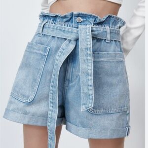 ZARA Light Blue Denim Shorts with Belt